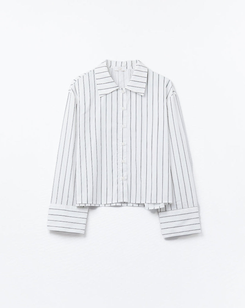 Cropped White Striped Poplin Shirt