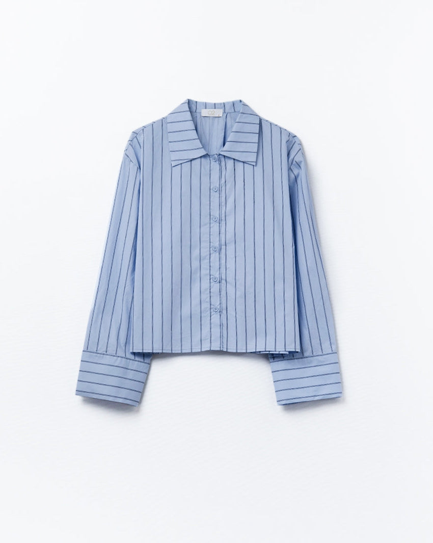 Cropped Blue Striped Poplin Shirt