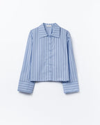 Cropped Blue Striped Poplin Shirt