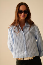 Cropped Blue Striped Poplin Shirt