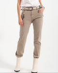 Cuffed Utility Pants with Chain in Beige