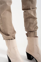 Cuffed Utility Pants with Chain in Beige