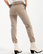 Cuffed Utility Pants with Chain in Beige