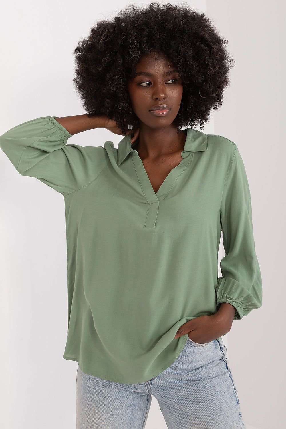 Heart Neckline Long Sleeve Blouse