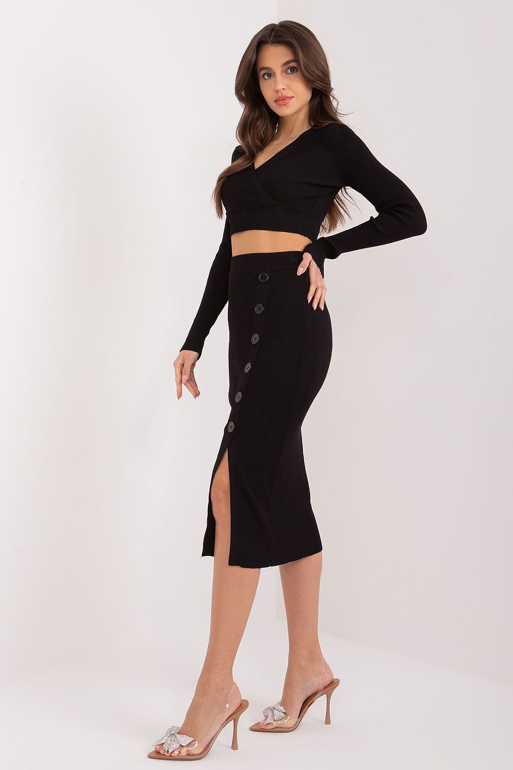 Cropped Long Sleeve Sweater and Midi Skirt Set