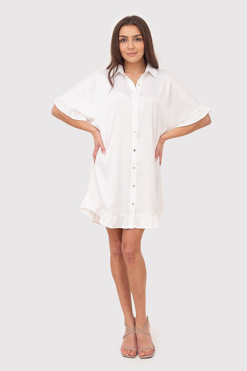 Ruffle Details Shirt Mini Dress