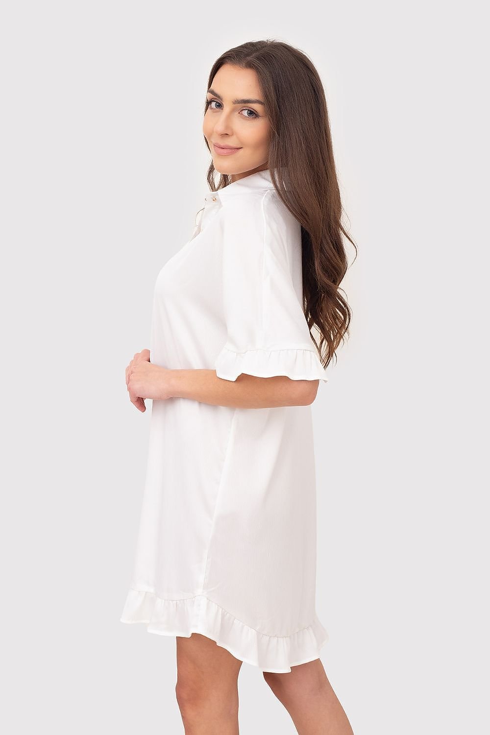 Ruffle Details Shirt Mini Dress