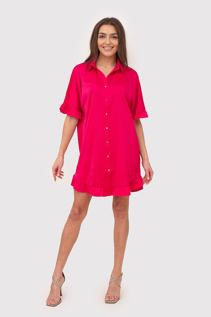 Ruffle Details Shirt Mini Dress