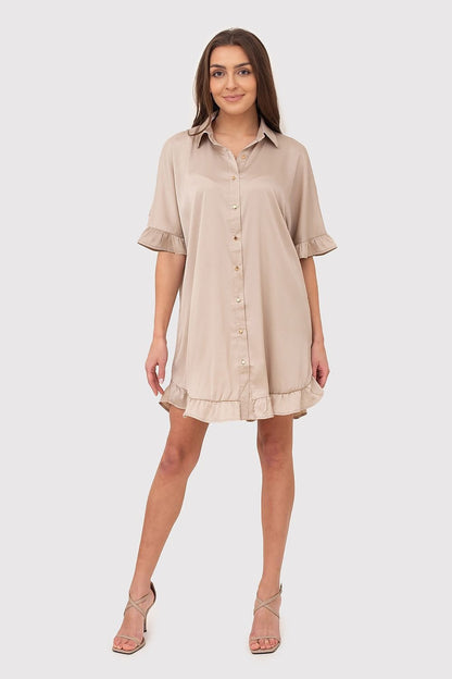 Ruffle Details Shirt Mini Dress