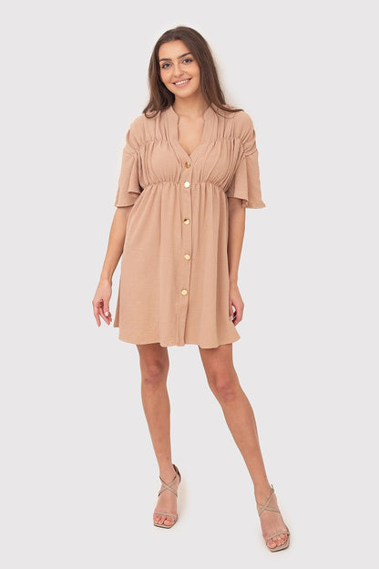 Gold Buttons Mini Dress