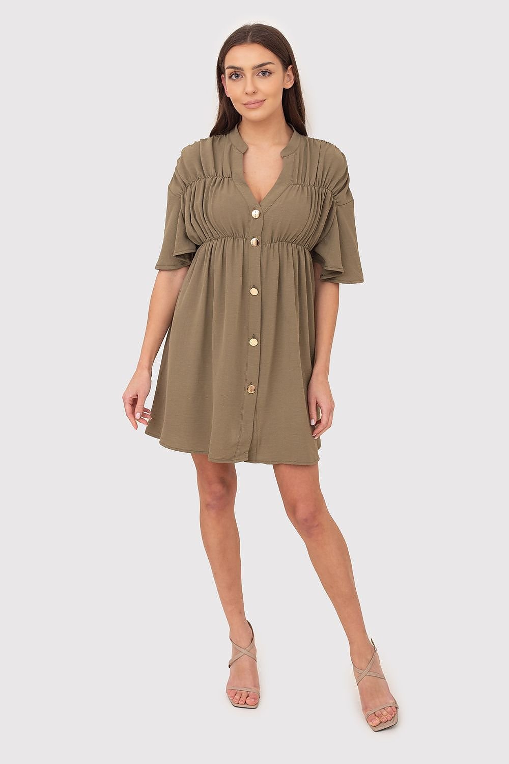 Gold Buttons Mini Dress