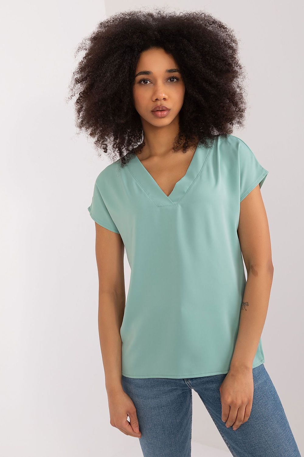 Straight Cut V-Neck Blouse