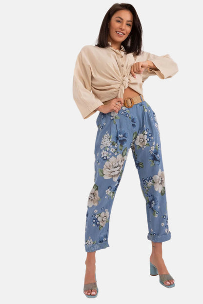 Floral Pattern Linen Pants