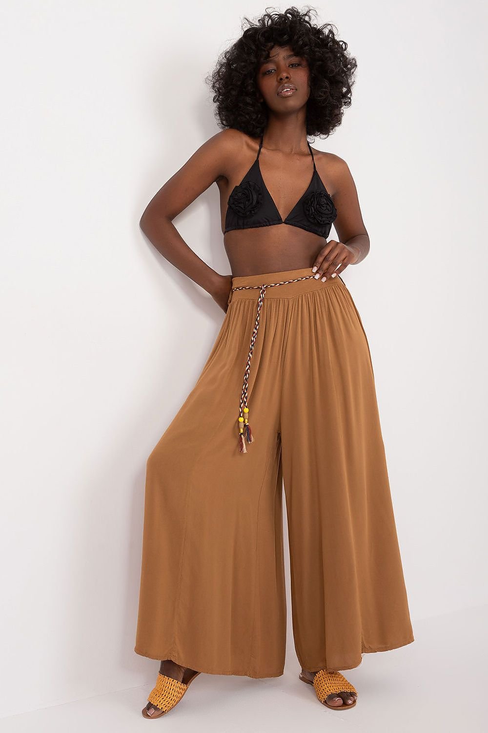 Tie Belt Wide Leg High-Waisted Pants