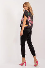 Butterfly Black Velour Top & Pants Set