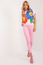 Flower Print Velour Top & Pants Set Pink
