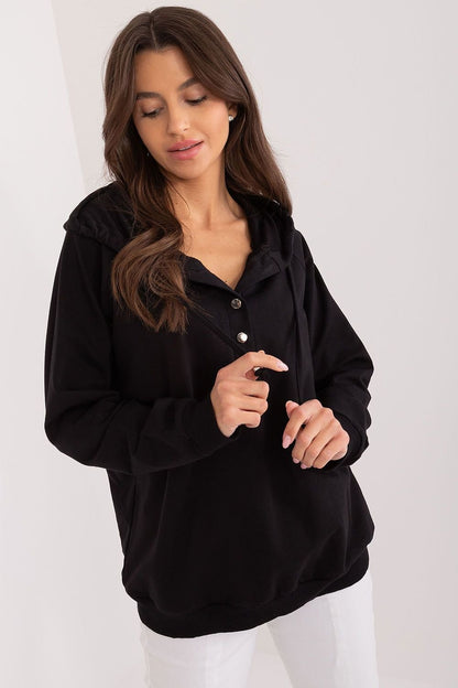 Buttoned Hooded Sweatshirt