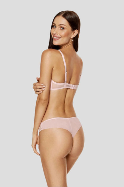 Pink Elegant T-Back Thong with Embroidery