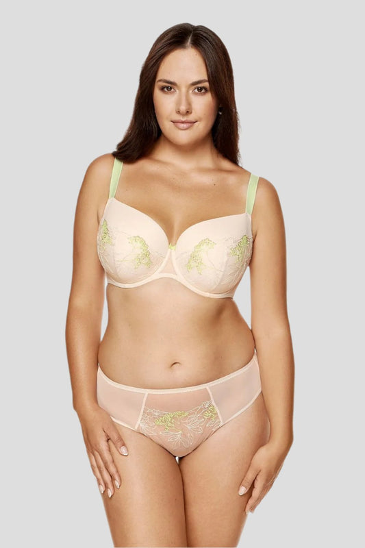 Beige Elegant Padded Bra with Embroidery