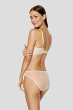 Beige Elegant Padded Bra with Embroidery
