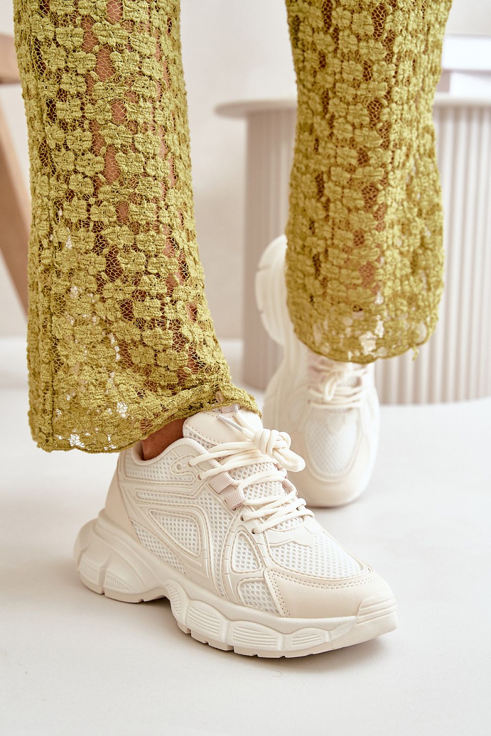 Fabric and Suede Lace-Up Sneakers