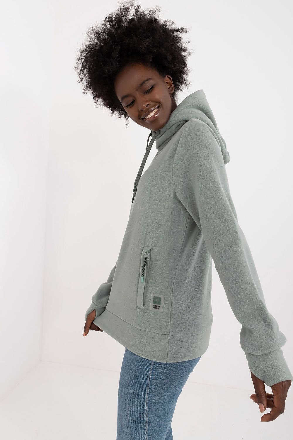 Pale Green Hooded Sweatshirt with Zipped Pockets