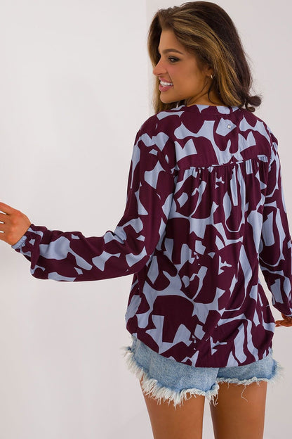 Geometric Pattern Long Sleeve Blouse