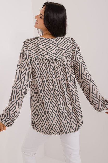 Geometric Pattern Long Sleeve Blouse