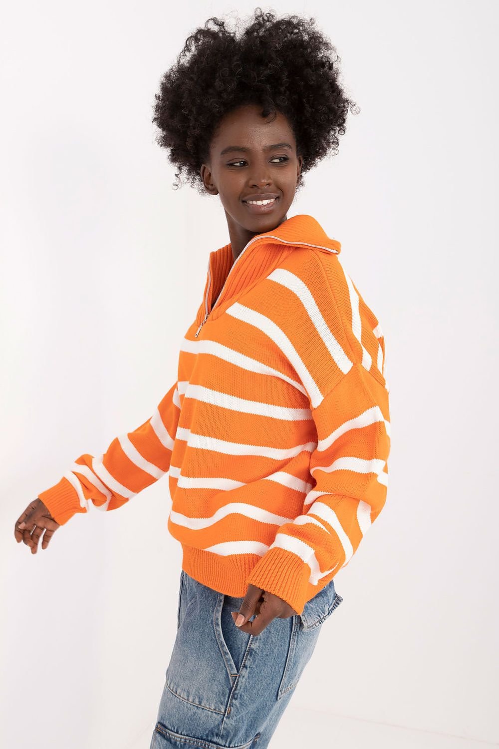 Button-Up Striped Sweater Orange