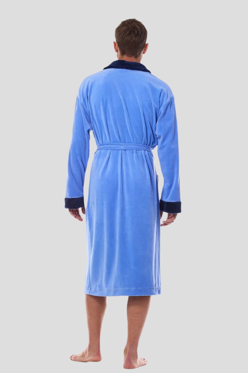 Light Blue Men's Bathrobe with Chest Embroidery