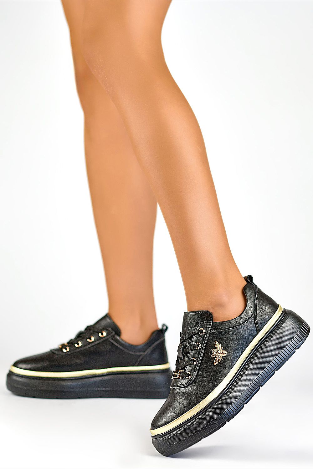 Black Platform Laced Sneakers