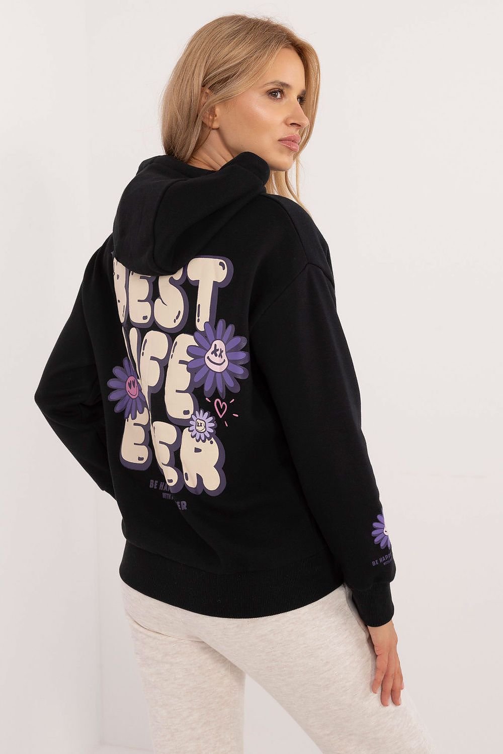 Be Happy Fun Print Hoodie Charcoal