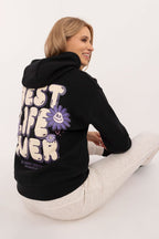 Be Happy Fun Print Hoodie Charcoal