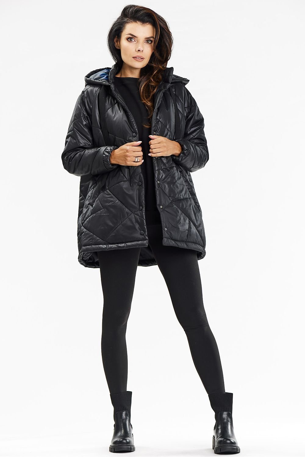 Awama Quilted Hooded Jacket in Black