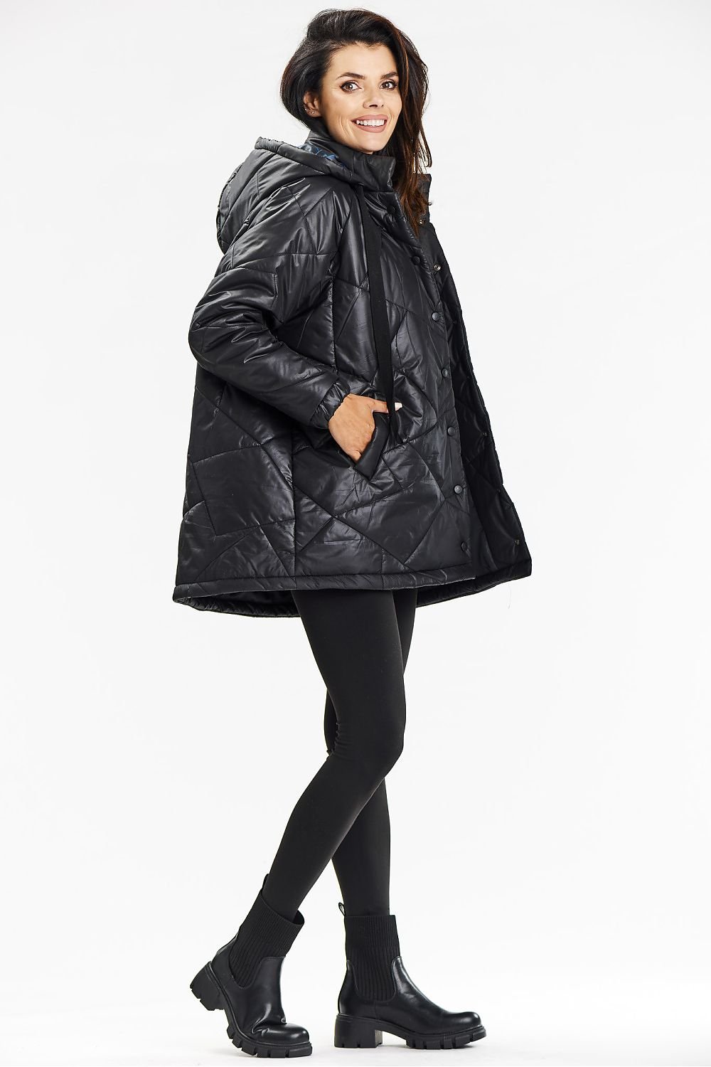 Awama Quilted Hooded Jacket in Black