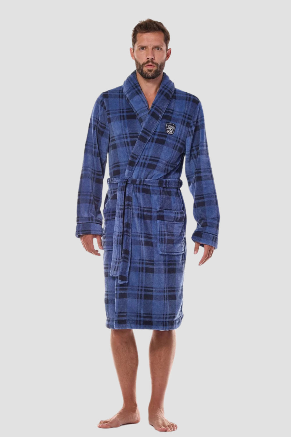 Checkered Men's Bathrobe Navy