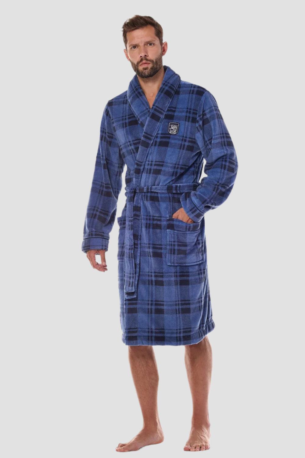 Checkered Men's Bathrobe Navy