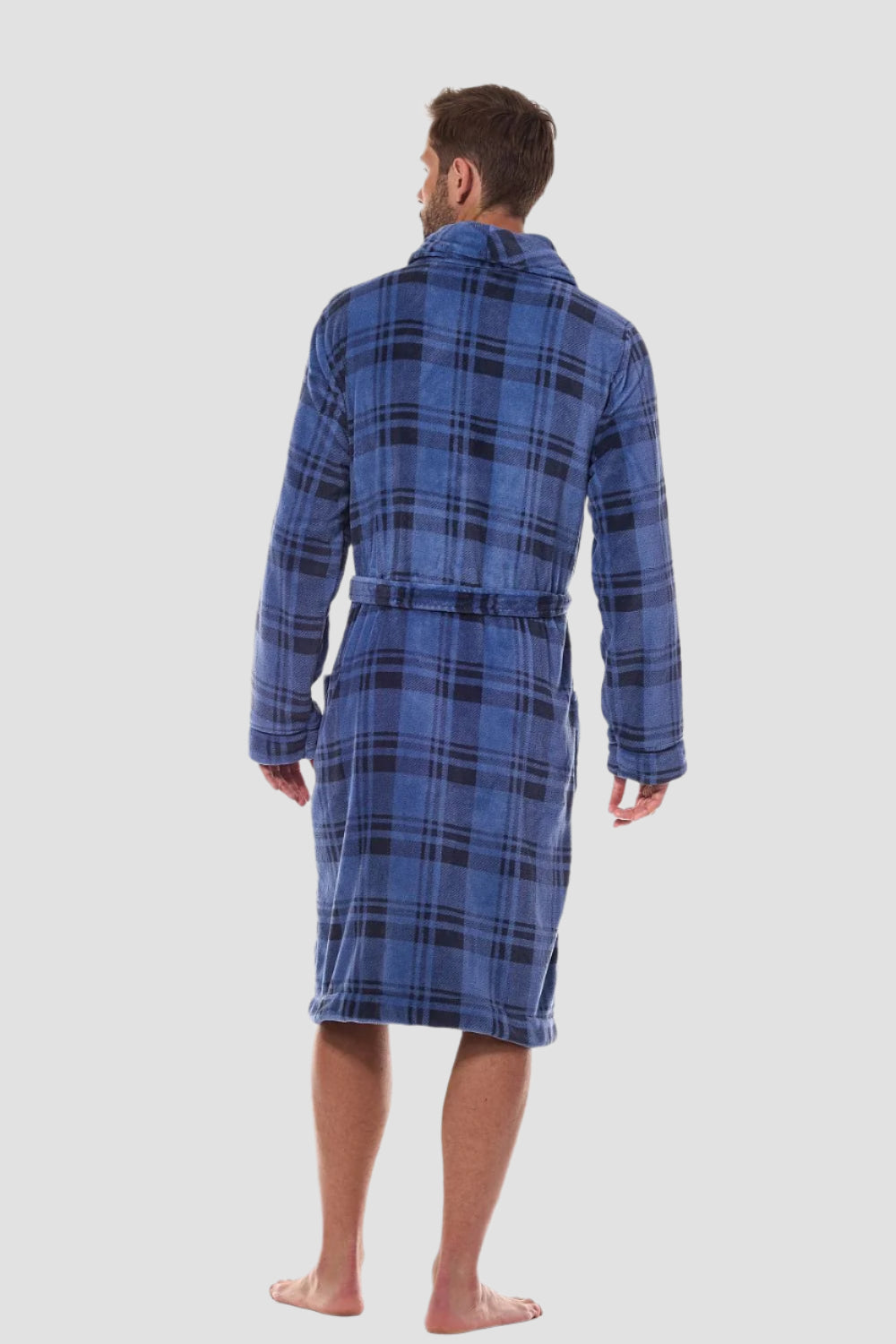 Checkered Men's Bathrobe Navy