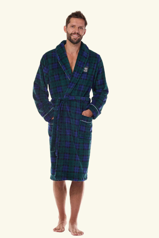 Checkered Men's Bathrobe Blue