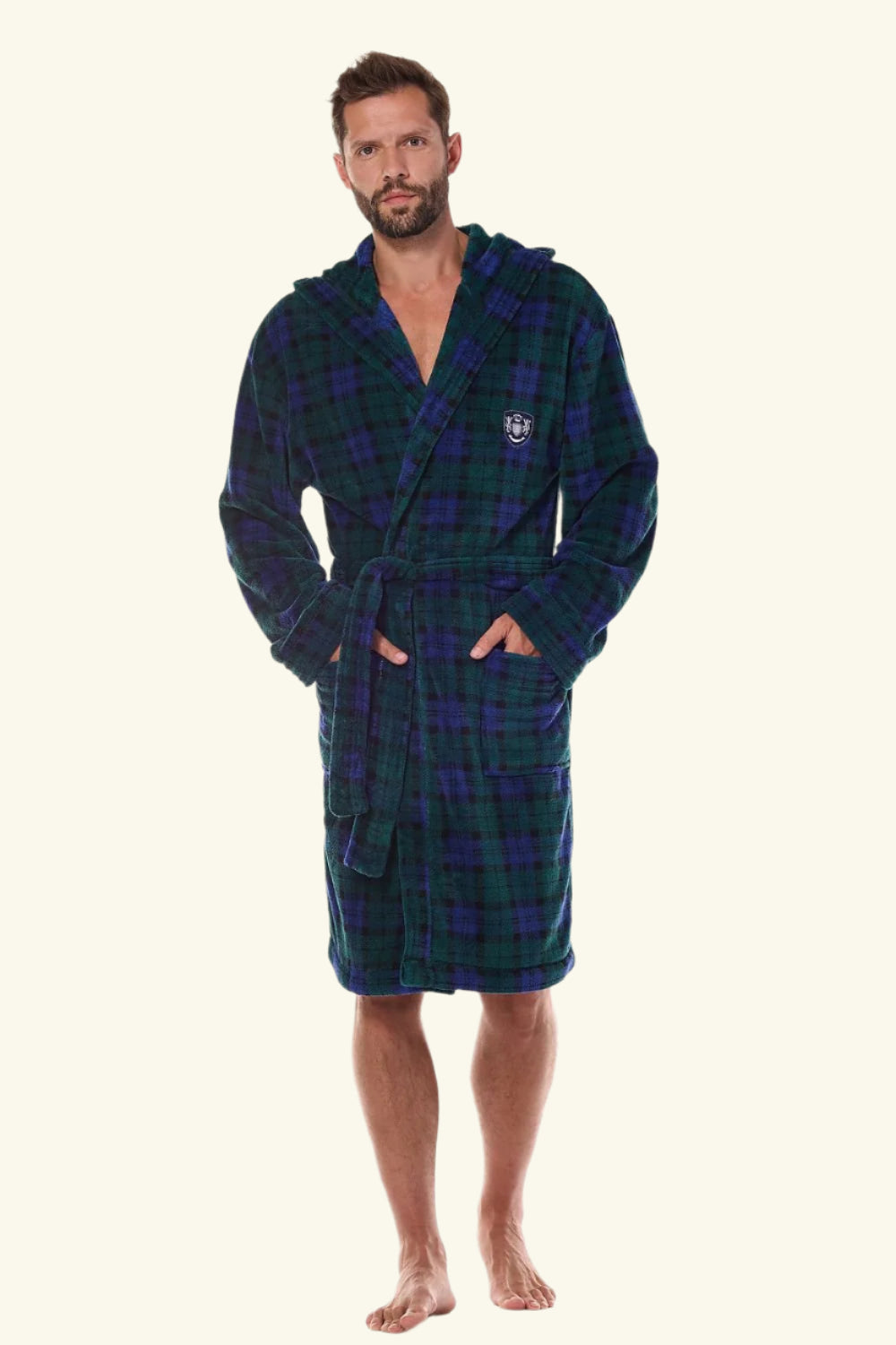 Checkered Men's Bathrobe Blue