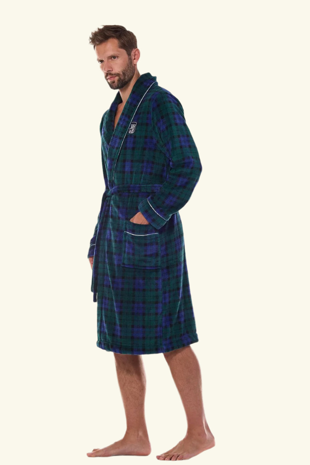 Checkered Men's Bathrobe Blue