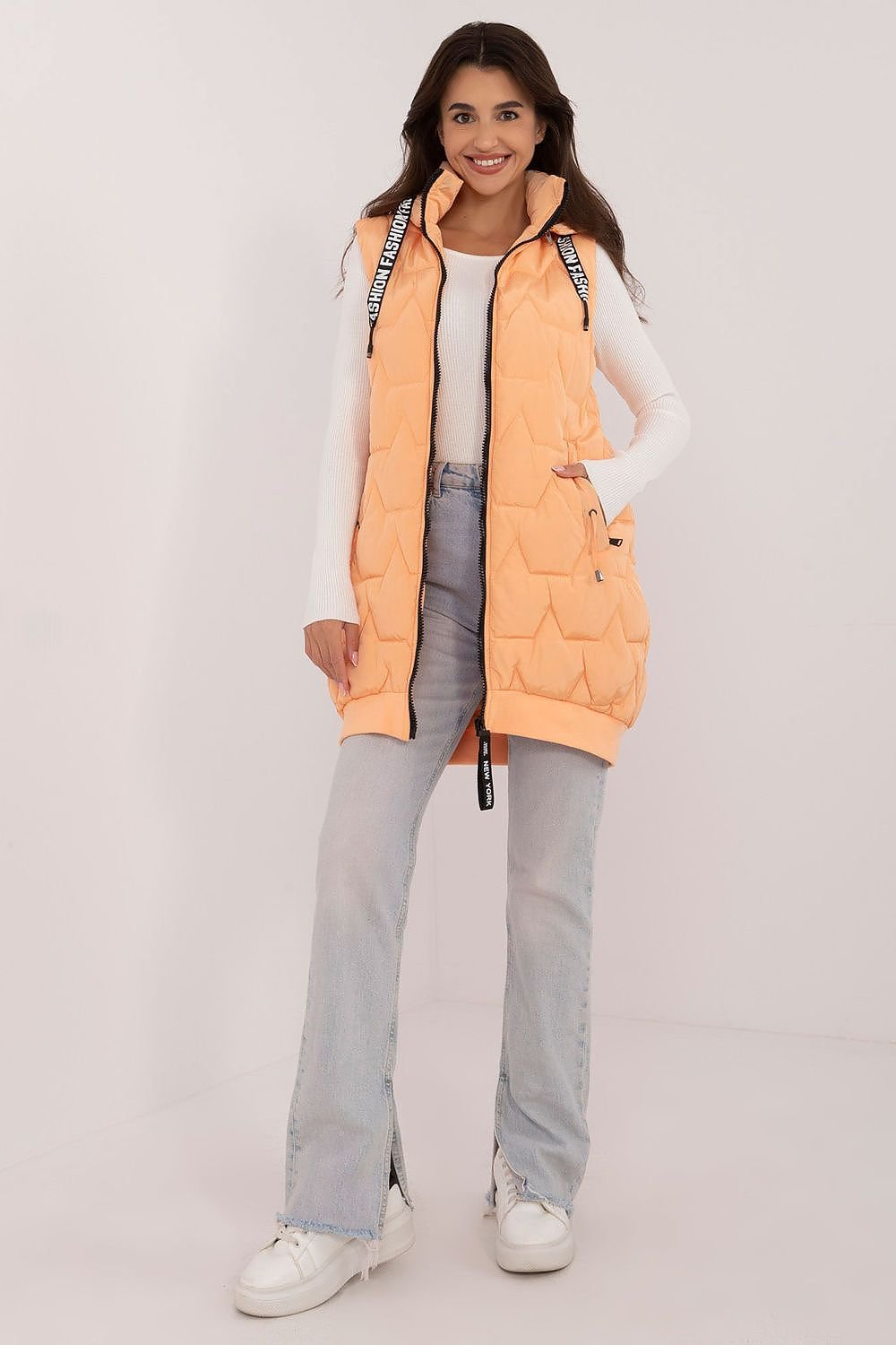 Quilted Long Zip-Up Hooded Vest