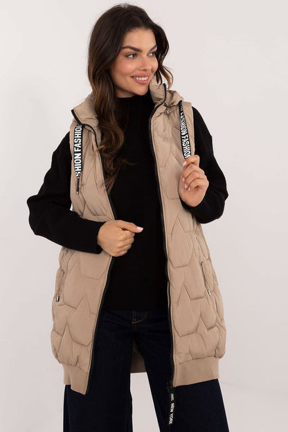 Quilted Long Zip-Up Hooded Vest