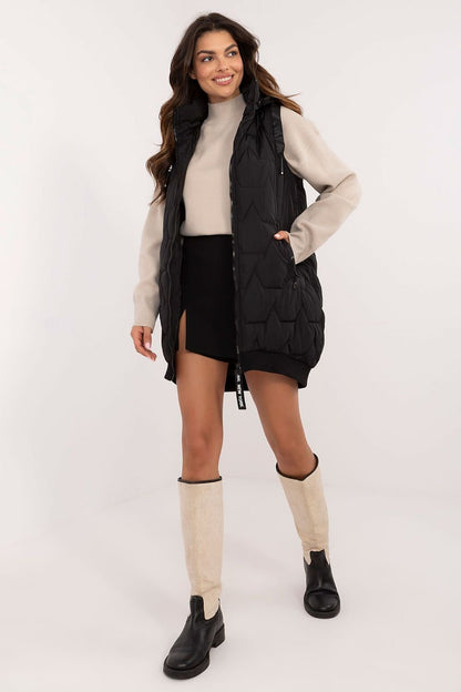 Quilted Long Zip-Up Hooded Vest