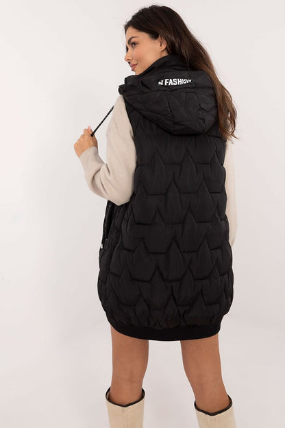 Quilted Long Zip-Up Hooded Vest