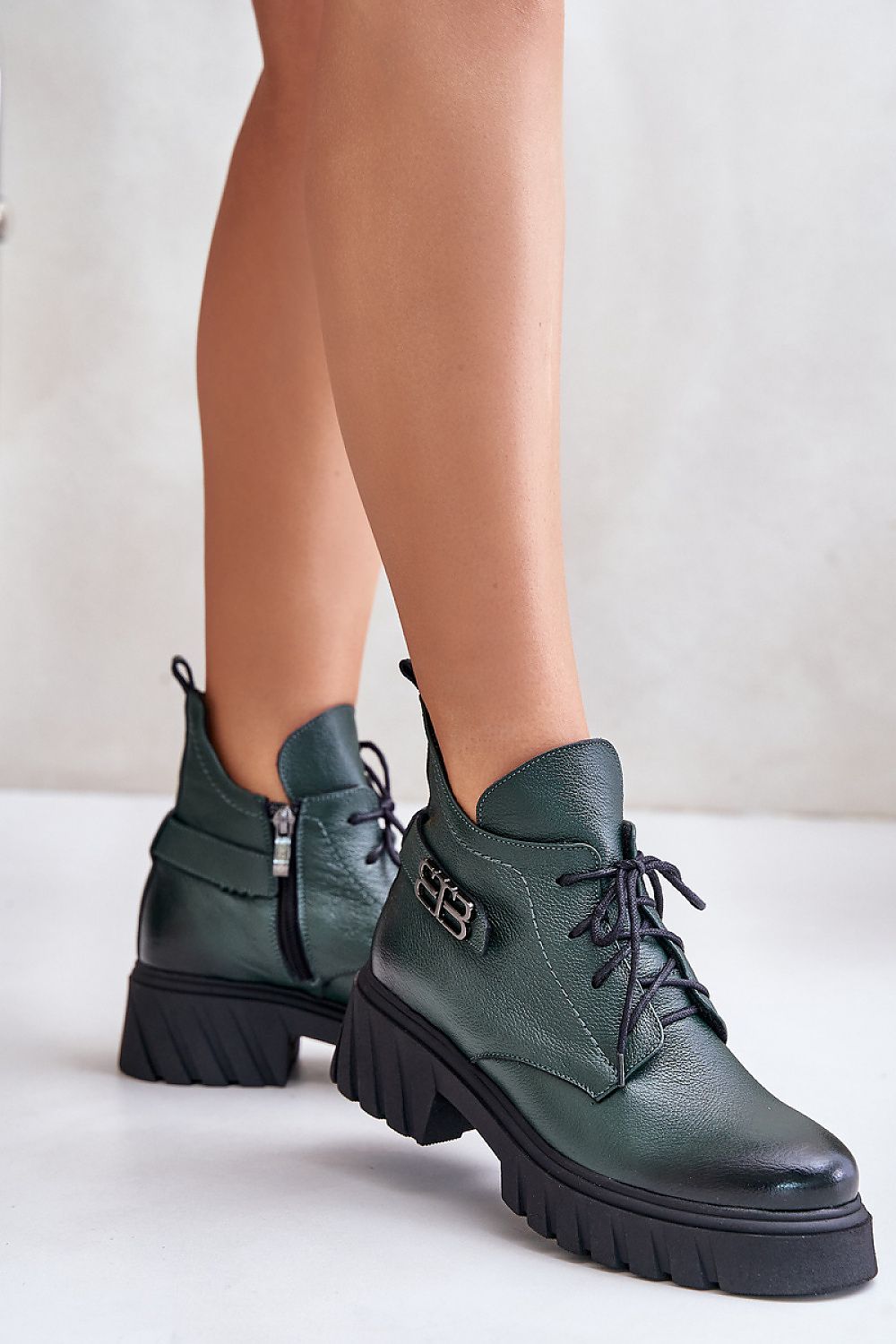 Laced Ankle Boots with Zipper