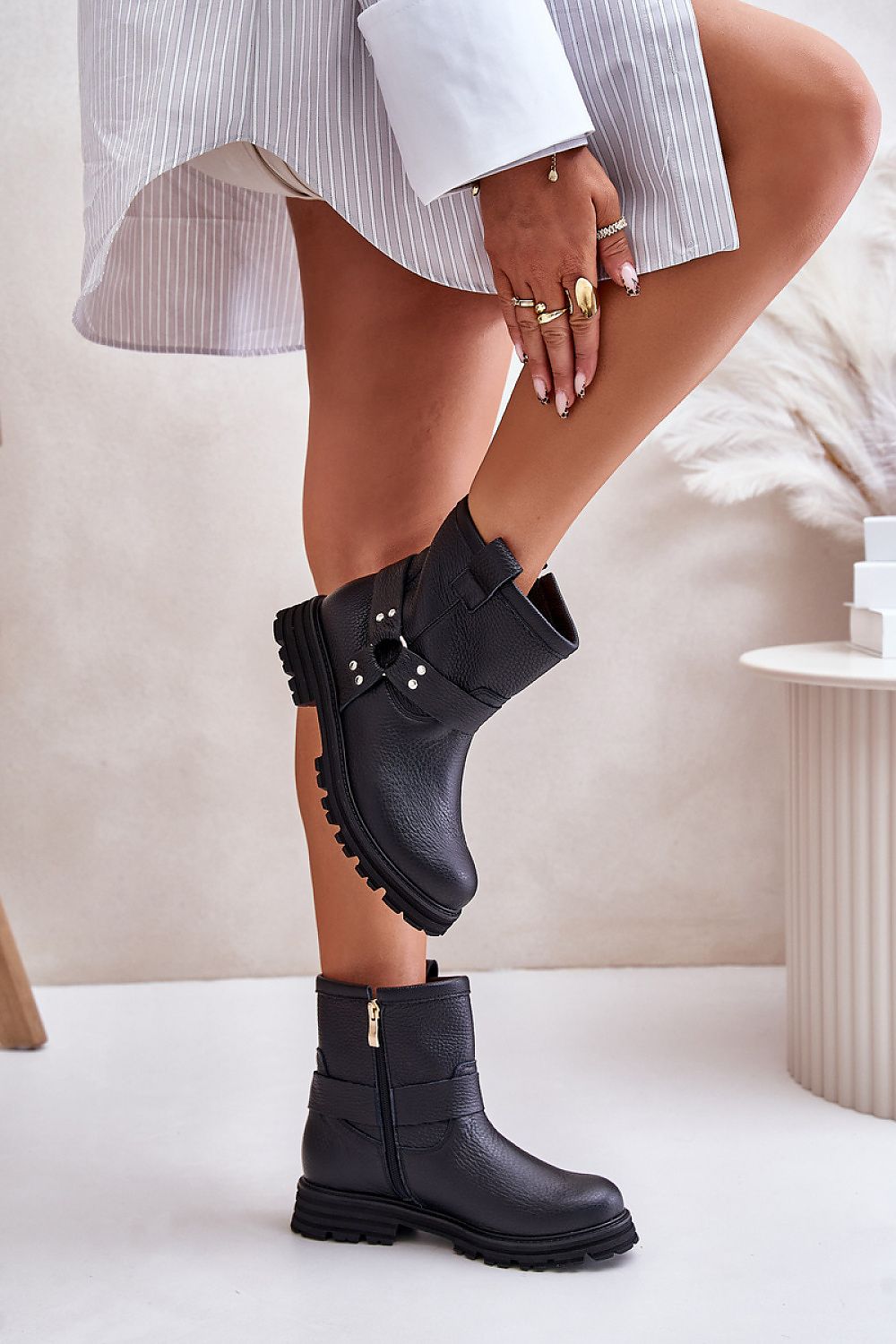 Cross Straps Leather Booties
