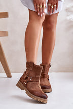 Cross Straps Leather Booties