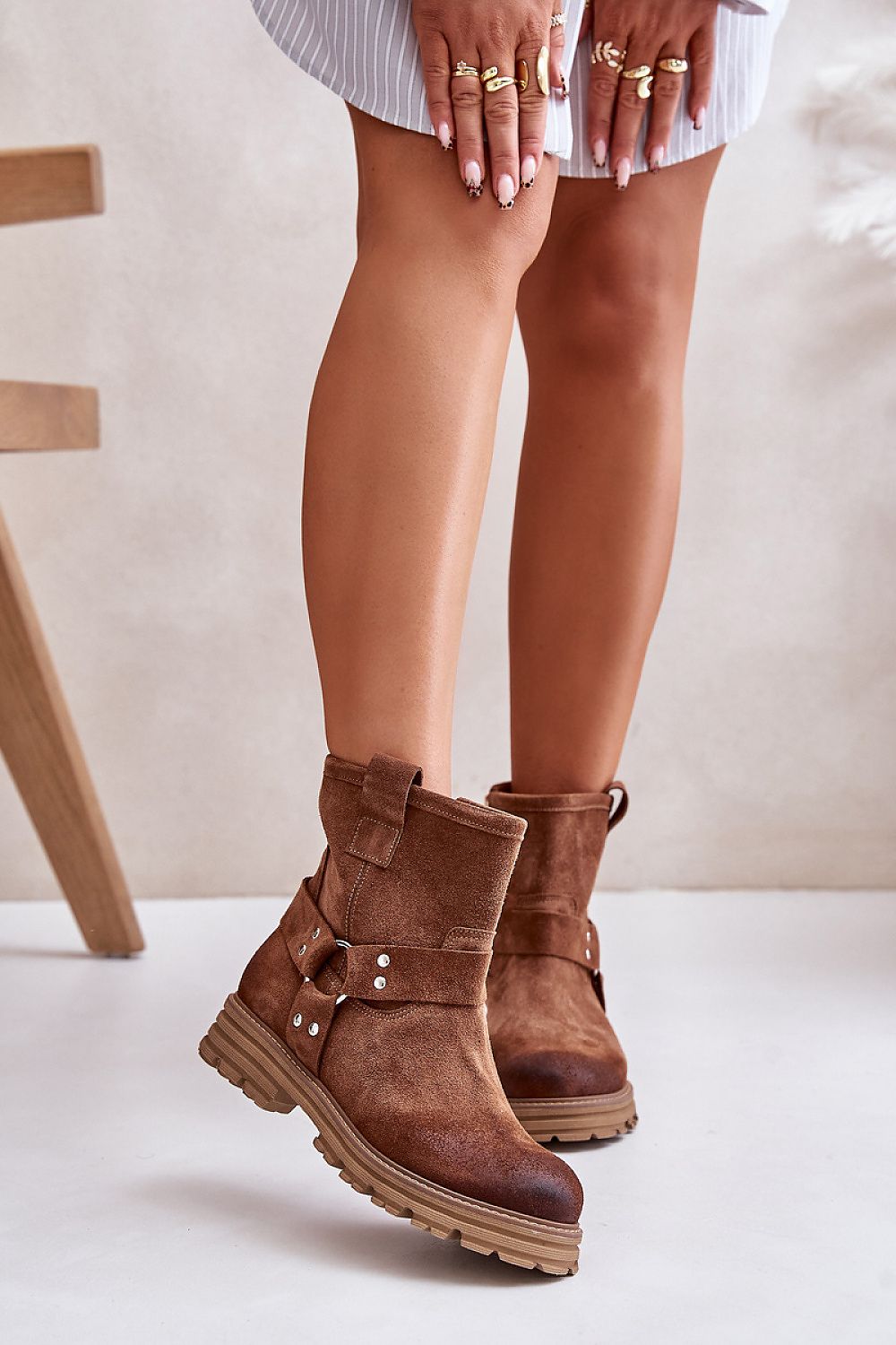 Cross Straps Leather Booties