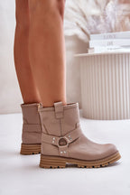 Cross Straps Leather Booties